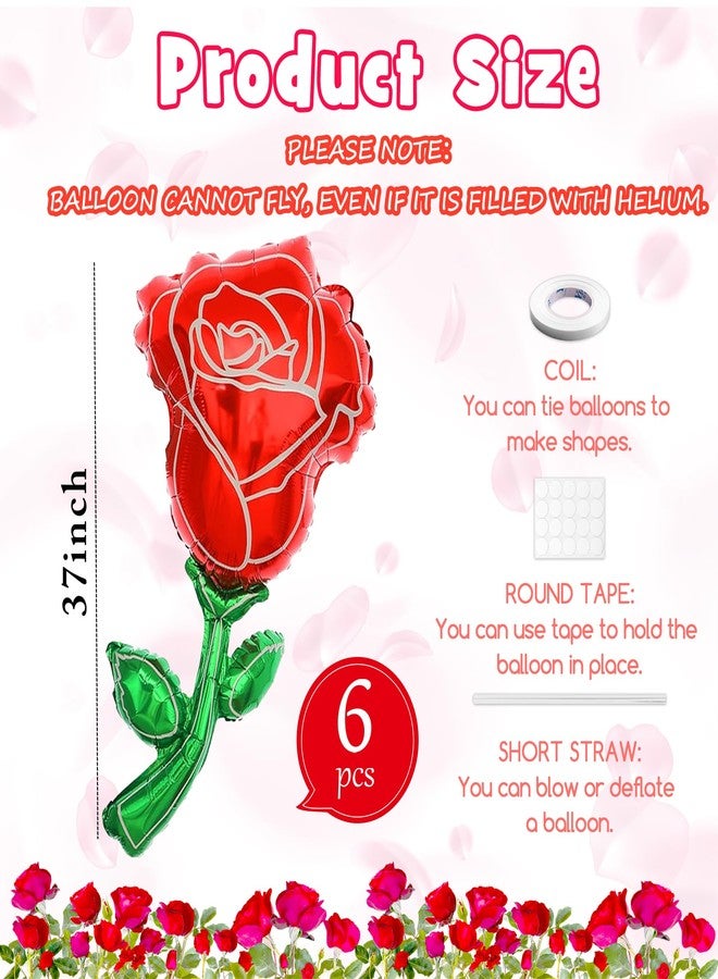 KHC-KHF Rose-balloons flower-balloon 6pcs 37in Giant Rose Foil Balloons Red Flower Balloon Valentines Day Balloon for Birthday Wedding Valentines Day Flower Theme Party Decoration - Image 3